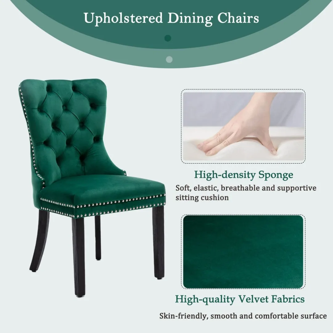 Green Velvet Dining Chairs Set of 4, High Back, Wood Legs