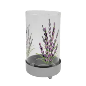 Hand-Painted Glass Tealight Lantern with Lavender Design