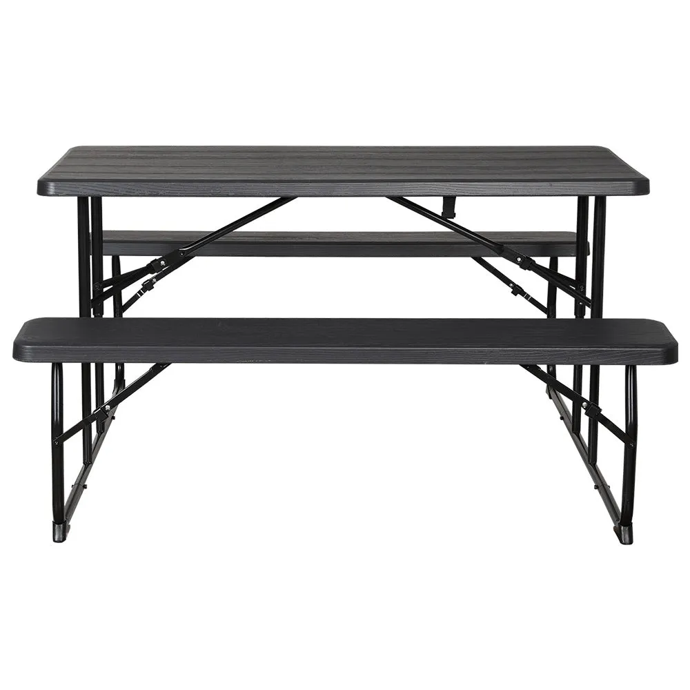 Holden 4-Seater Picnic Patio Bench Camp Folding Table 3-Piece Outdoor Dining Set - Black