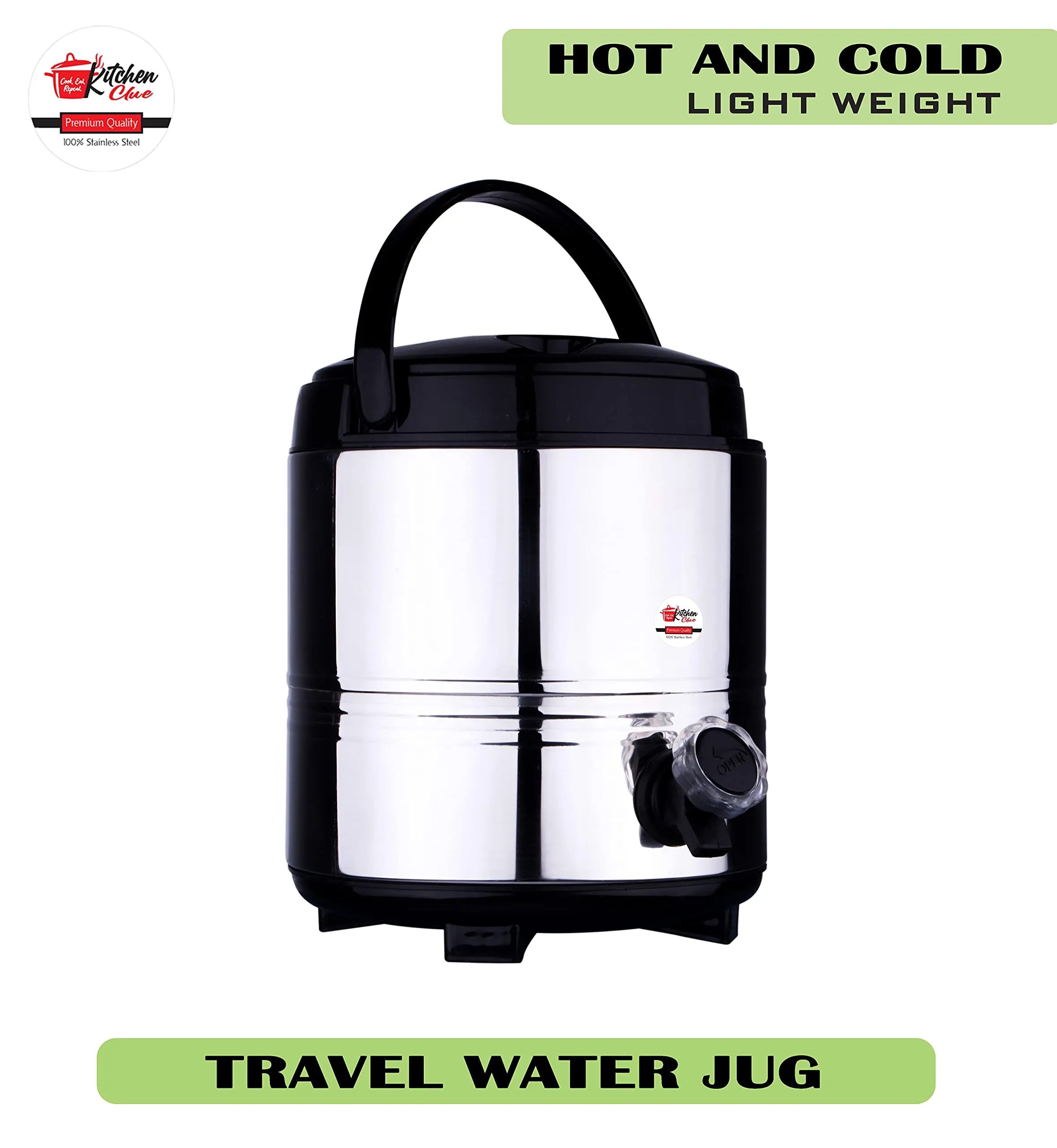 KITCHEN CLUE Steel Water Jug 5 Liter for Office I Stainless Steel Body Inside and Outside with Easy to Carry Handle I Highly Durable and Lightweight I Ideal for Travelling, Picnic, Holiday