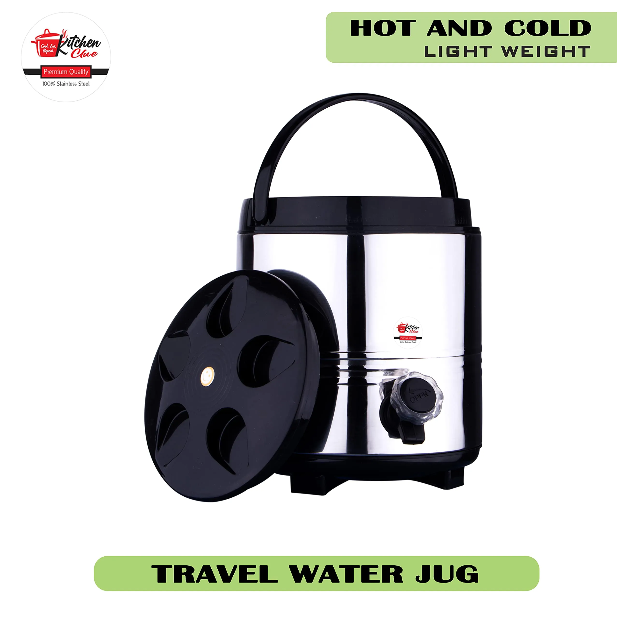 KITCHEN CLUE Steel Water Jug 5 Liter for Office I Stainless Steel Body Inside and Outside with Easy to Carry Handle I Highly Durable and Lightweight I Ideal for Travelling, Picnic, Holiday