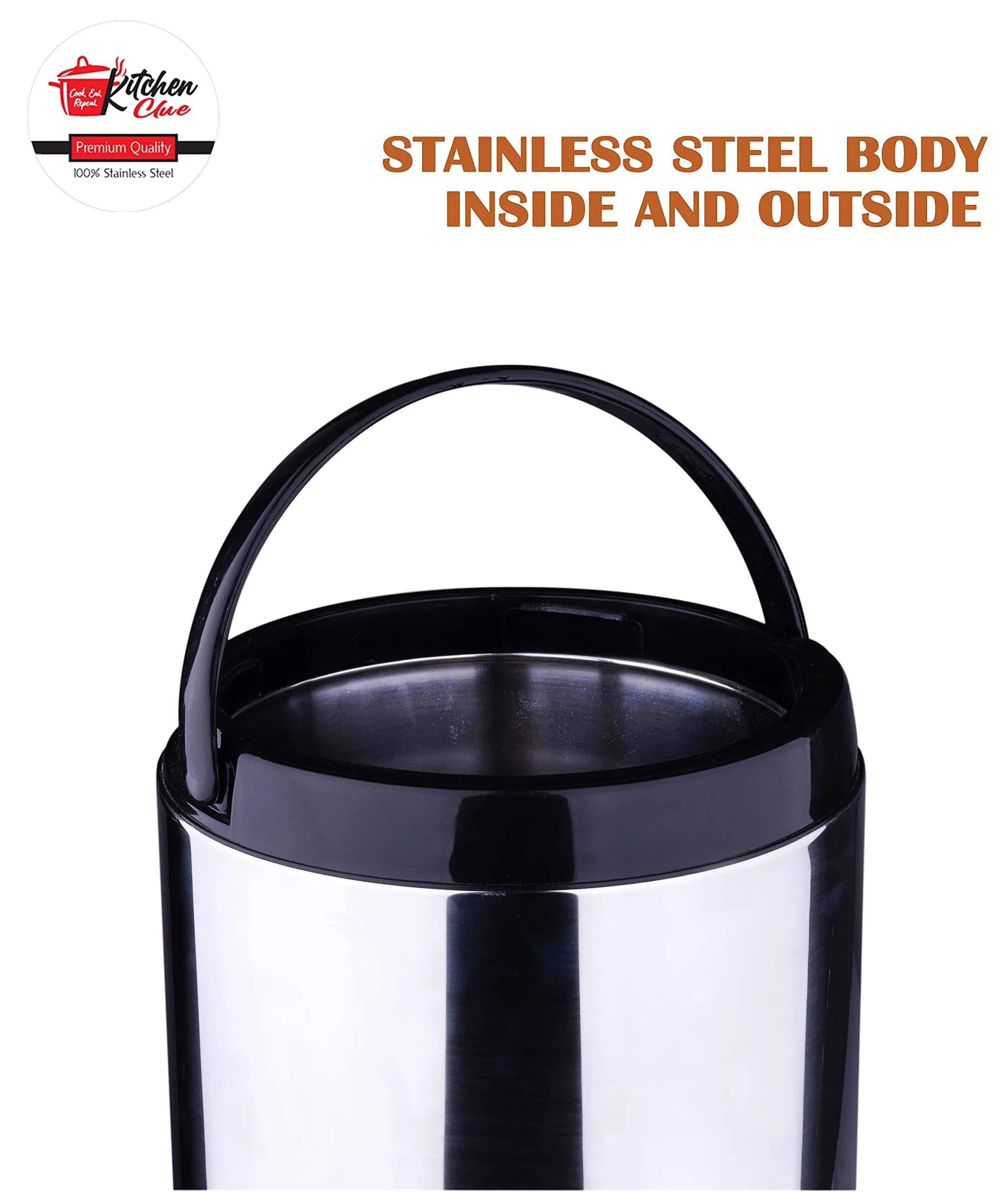 KITCHEN CLUE Steel Water Jug 5 Liter for Office I Stainless Steel Body Inside and Outside with Easy to Carry Handle I Highly Durable and Lightweight I Ideal for Travelling, Picnic, Holiday