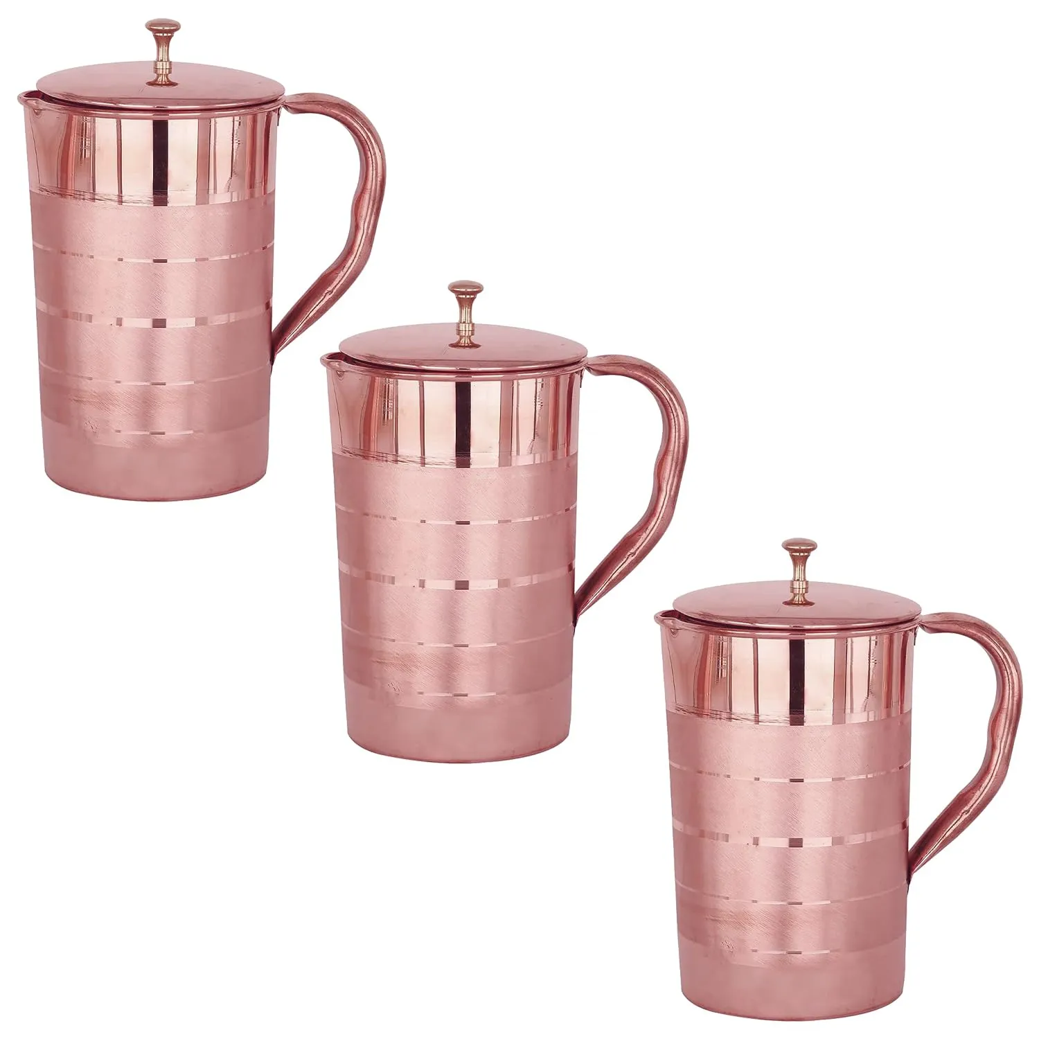 Kuber Industries 1500ml Copper Jug with Lid | BPA Free, Non Toxic, Copper | Rustproof, Durable, Lightweight | with Added Health Benefits of Copper | Ergonomic Design, Easy to Clean | 1.5 L (Pack Of 3)