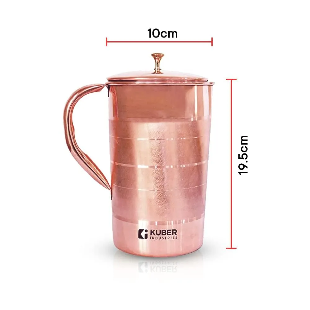 Kuber Industries 1500ml Copper Jug with Lid | BPA Free, Non Toxic, Copper | Rustproof, Durable, Lightweight | with Added Health Benefits of Copper | Ergonomic Design, Easy to Clean | 1.5 L (Pack Of 3)