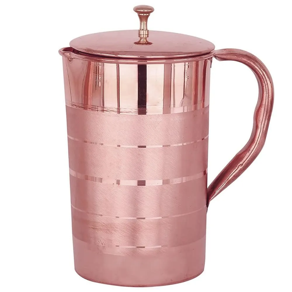 Kuber Industries 1500ml Copper Jug with Lid | BPA Free, Non Toxic, Copper | Rustproof, Durable, Lightweight | with Added Health Benefits of Copper | Ergonomic Design, Easy to Clean | 1.5 L (Pack Of 3)