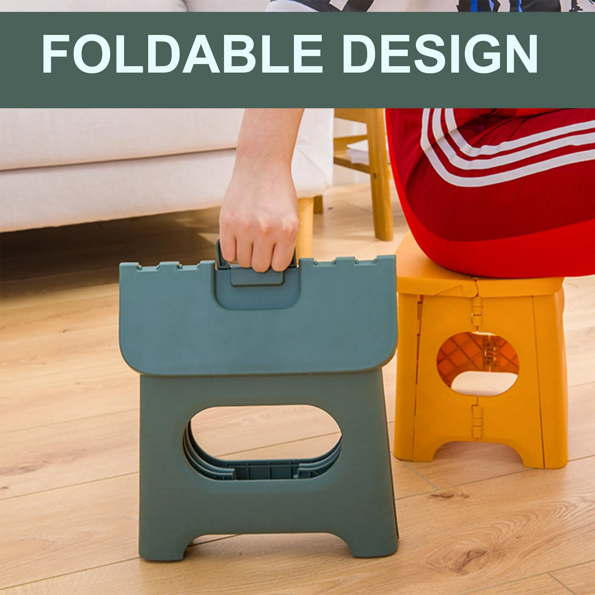 Kuber Industries (Set of 5) Small Folding Stool for Sitting - Plastic Foldable & Portable Step Stool for Kids - Green