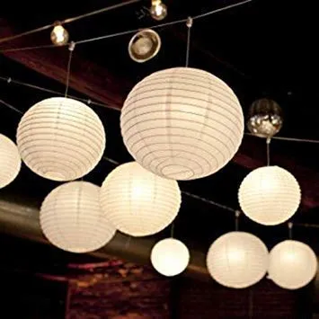 MORE BUY 14 In Round Hanging Paper Lantern Ball For All Festival Decoration Paper Lanterns For Diwali,Wedding Birthday Engagement Christmas Party Decoration At Party Birthday Bass (White,Pack Of 10)