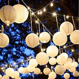 MORE BUY 14 In Round Hanging Paper Lantern Ball For All Festival Decoration Paper Lanterns For Diwali,Wedding Birthday Engagement Christmas Party Decoration At Party Birthday Bass (White,Pack Of 10)