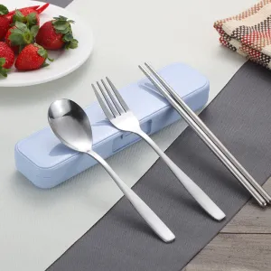 New Arrival Portable Stainless Steel Dinnerware Sets Travel Picnic Chinese Tableware Chopsticks Spoon Fork For Kids School Gifts