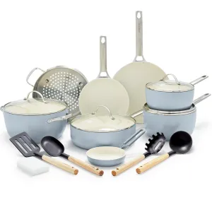 Padova Ceramic Nonstick 16-Piece Cookware Set | Light Blue