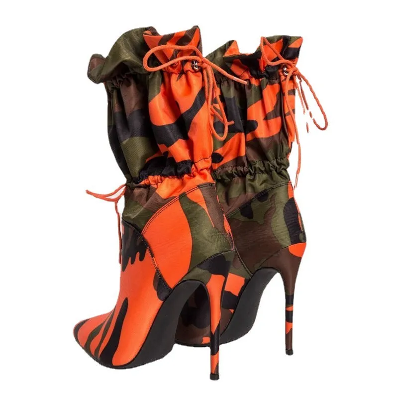 Pointed Camo Color High Heel Shoes