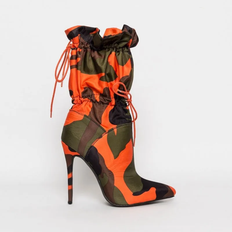 Pointed Camo Color High Heel Shoes