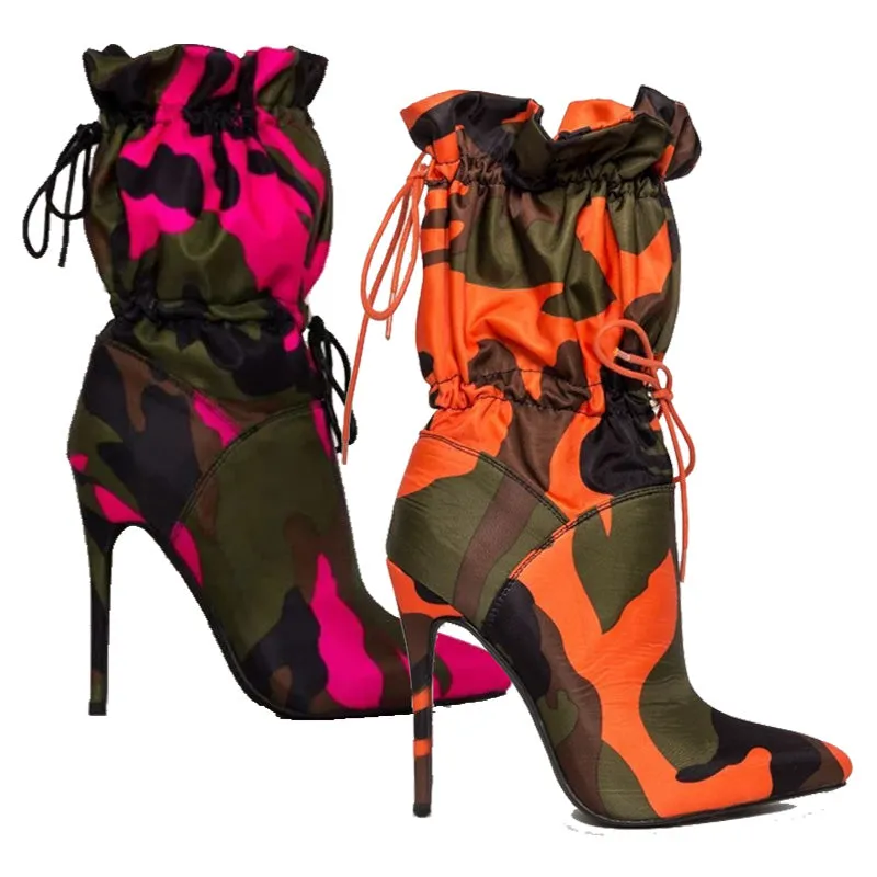 Pointed Camo Color High Heel Shoes