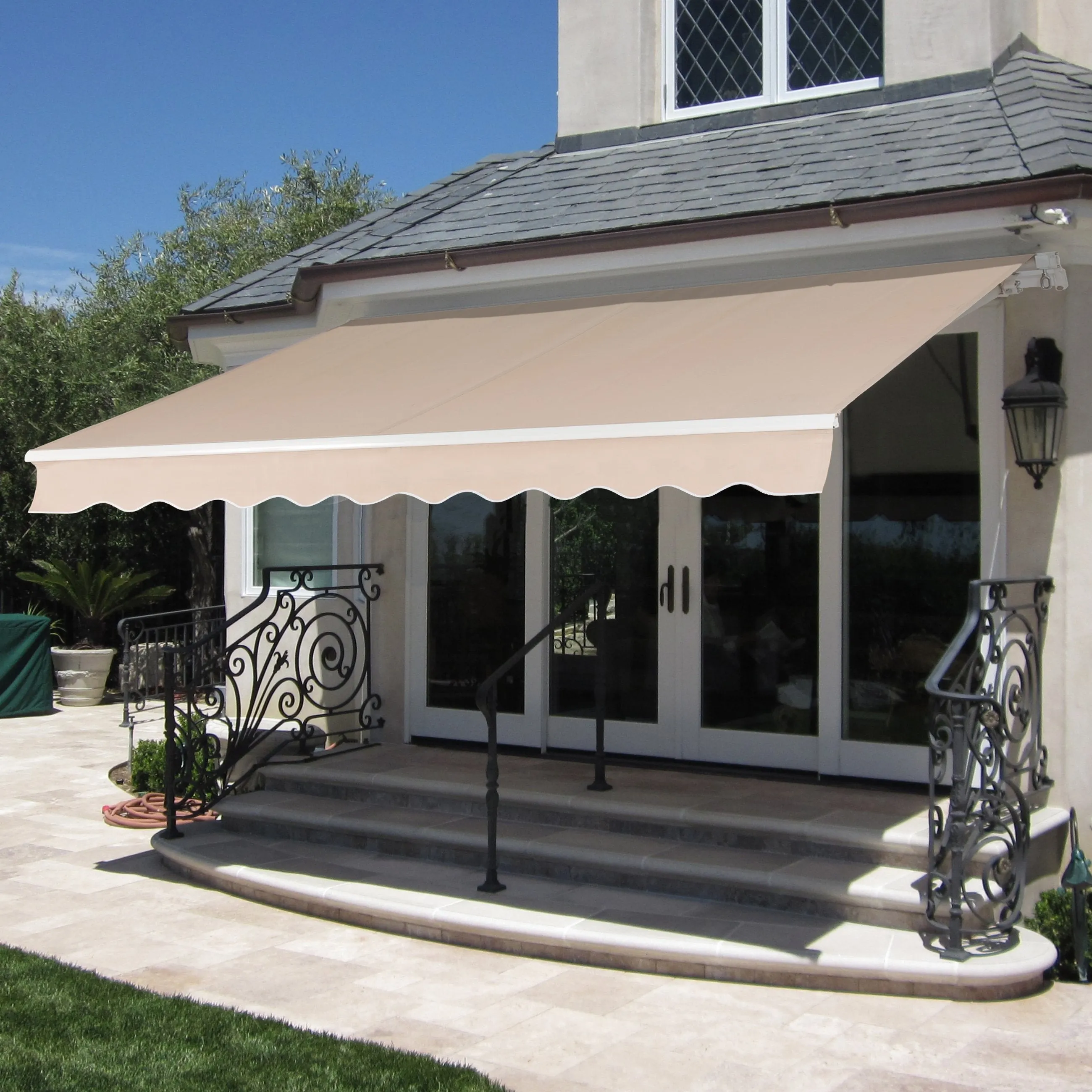 Retractable Patio Awning w/ Aluminum Frame, Crank Handle, 98x80in