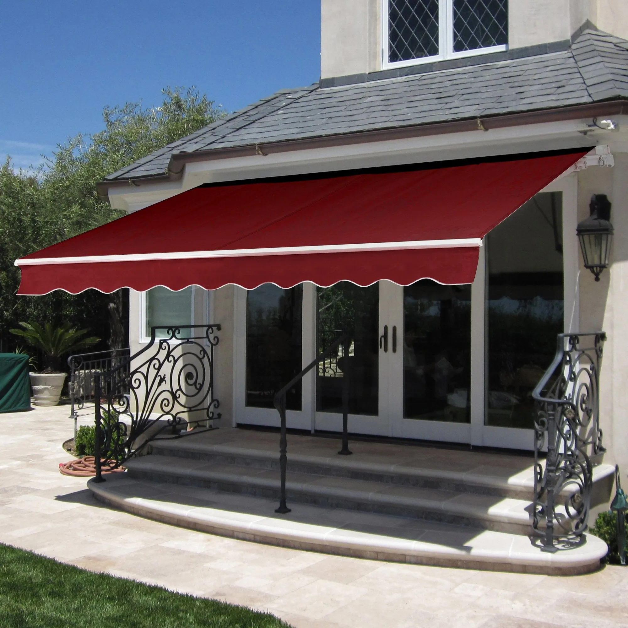 Retractable Patio Awning w/ Aluminum Frame, Crank Handle, 98x80in