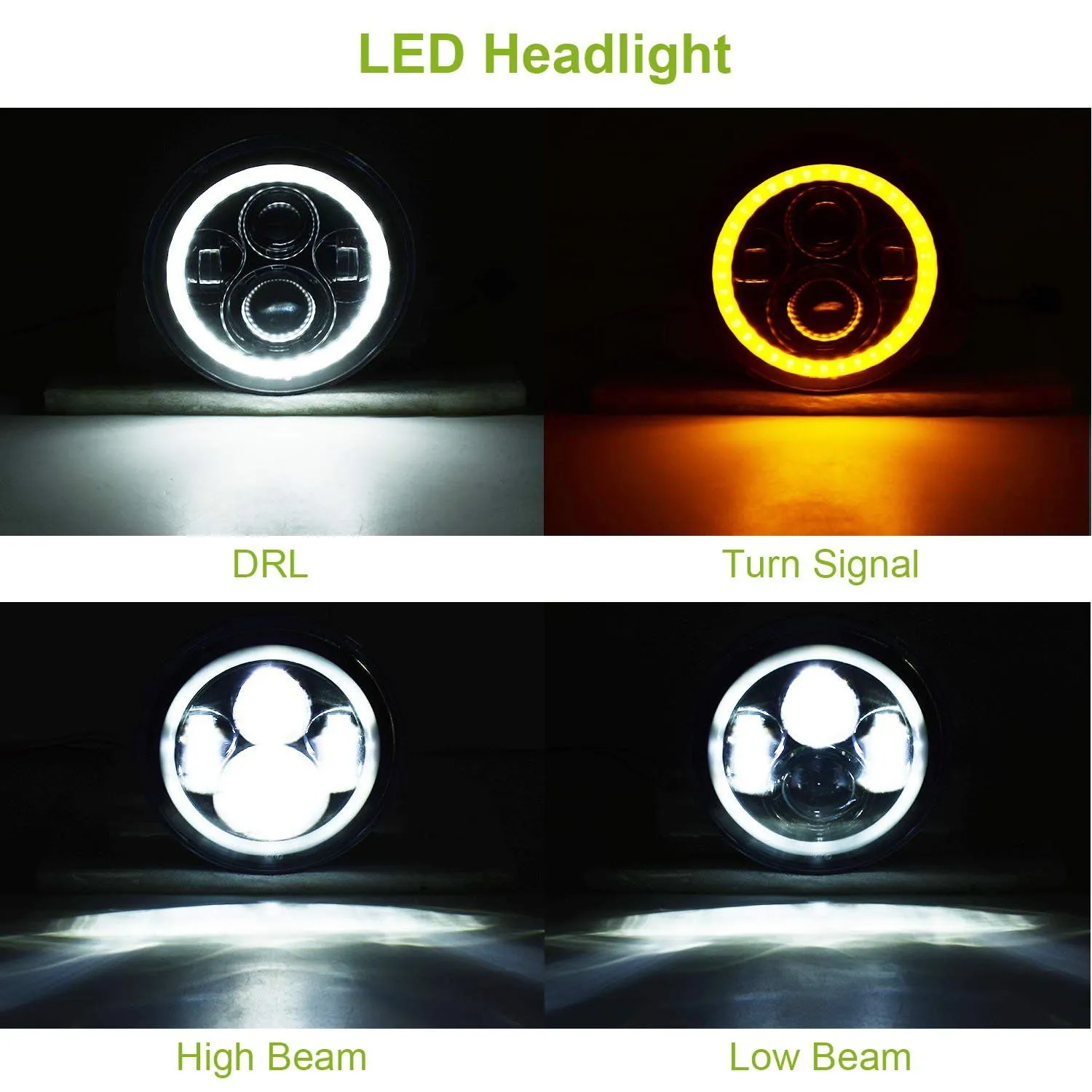 Round LED Headlight Halo Angel Eyes for Jeep Wrangler