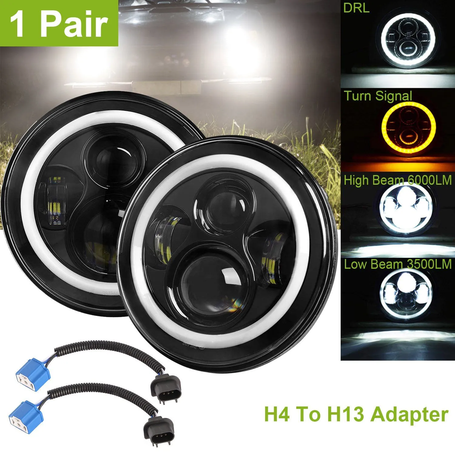 Round LED Headlight Halo Angel Eyes for Jeep Wrangler