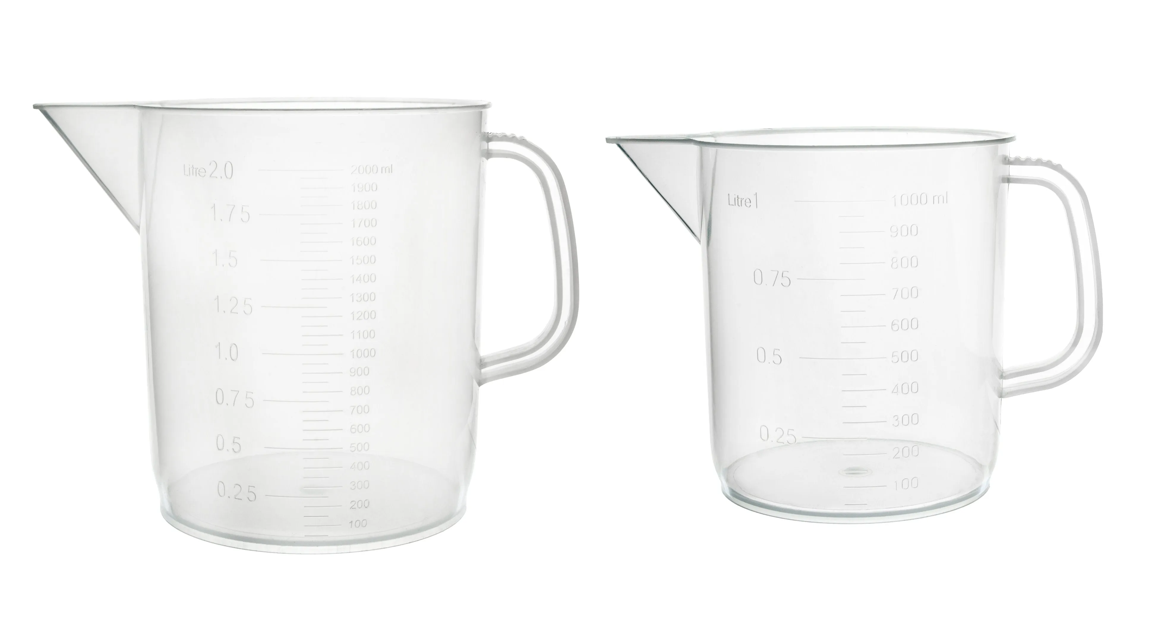 Set of 2 Measuring Jugs, 1000ml & 2000ml - Polypropylene, Raised Graduations