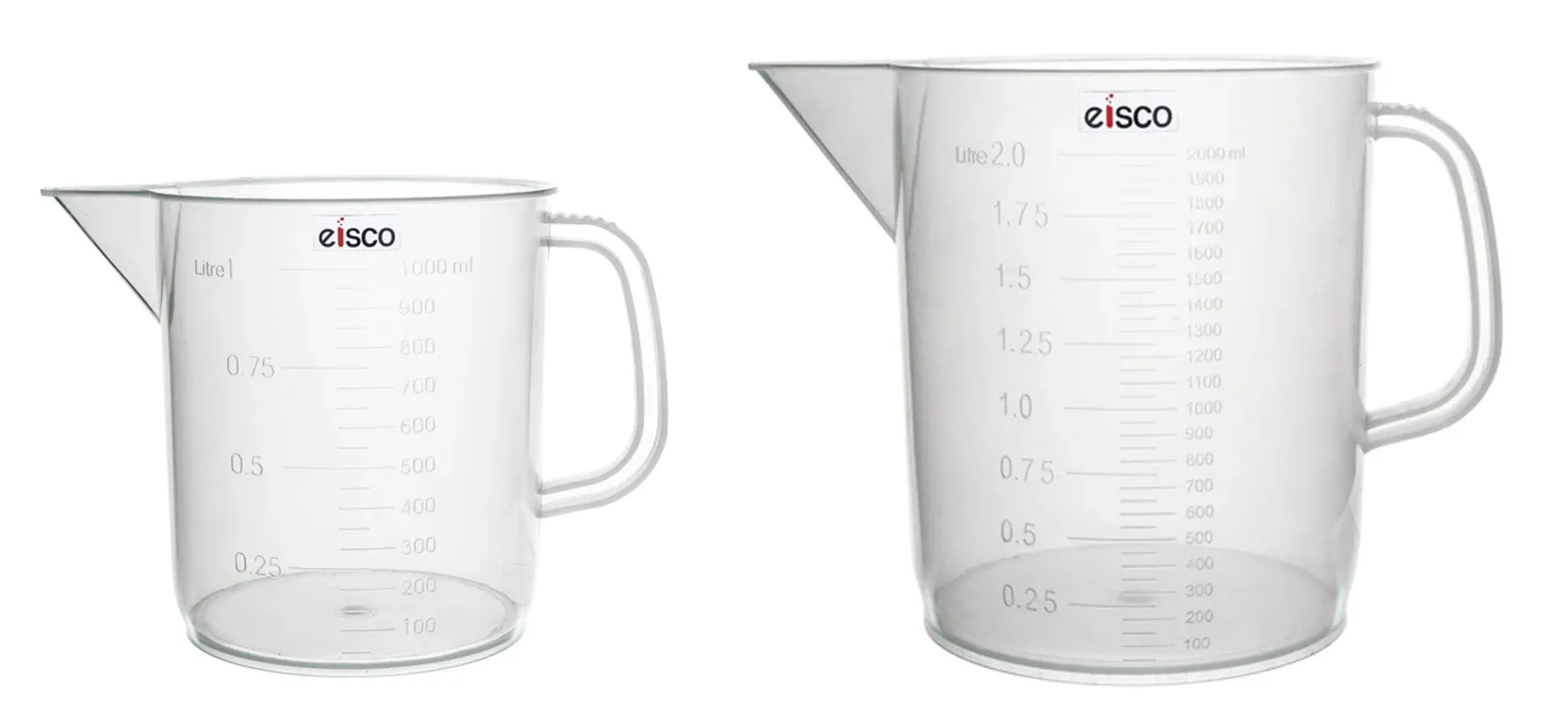 Set of 2 Measuring Jugs, 1000ml & 2000ml - Polypropylene, Raised Graduations