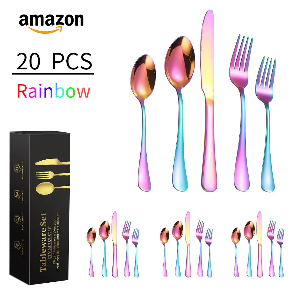 Stainless Steel Knife, Fork and Spoon Set Stainless Steel Tableware Steak Knife, Fork and Spoon 5-Piece Set 20-Piece Set