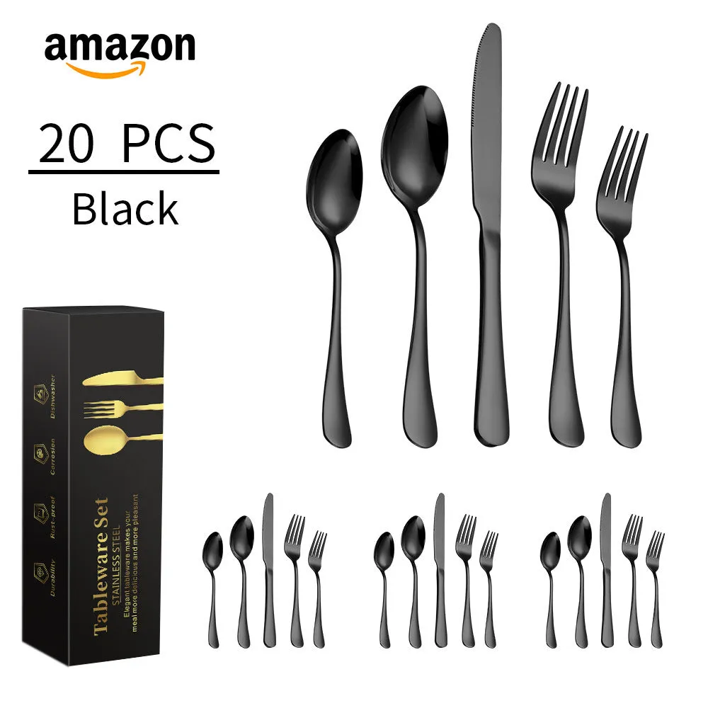 Stainless Steel Knife, Fork and Spoon Set Stainless Steel Tableware Steak Knife, Fork and Spoon 5-Piece Set 20-Piece Set