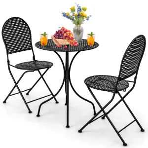 Tangkula 3 Pieces Patio Bistro Set, Metal Table and Folding Chair Set for 2