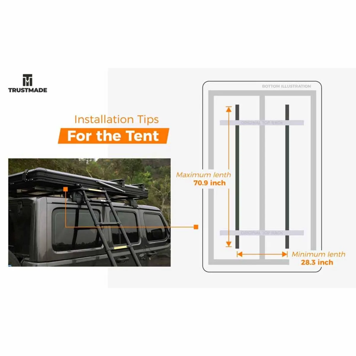 Trustmade Triangle Aluminium Black Hard Shell Grey Rooftop Tent with Roof Rack Scout Plus Series