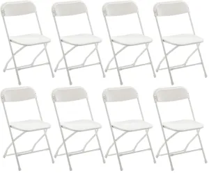 White Plastic Folding Chair Steel Frame Commercial High Capacity Event lightweight Set for Office Wedding Party Picnic Kitchen Dining School Set of 8