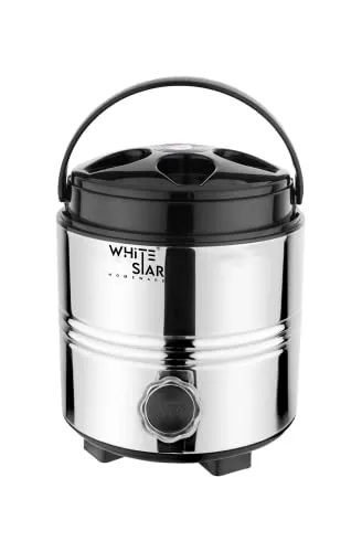 WHITESTAR Stainless Steel Travel Water Jug with Tap, Easy to Carry Handle I Hot and Cold Water Dispenser 3 Liters for Office Home Kitchen I PUF Insulated Wate Jug with Sturdy Base